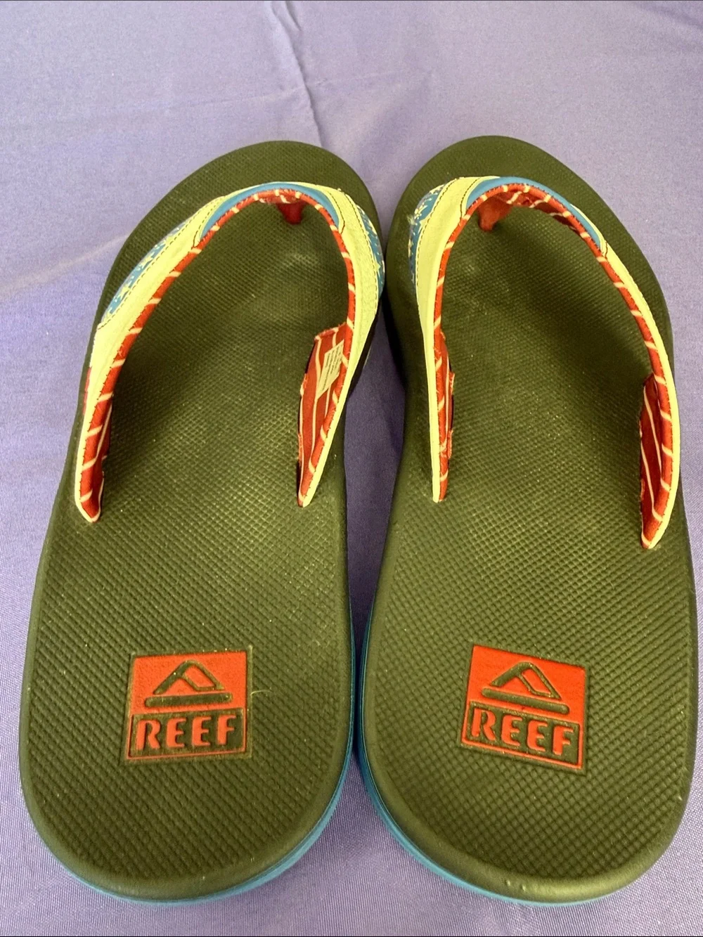 Reef Men’s Fanning Flip Flops W/Bottle Opener Size 13 Red White and Blue